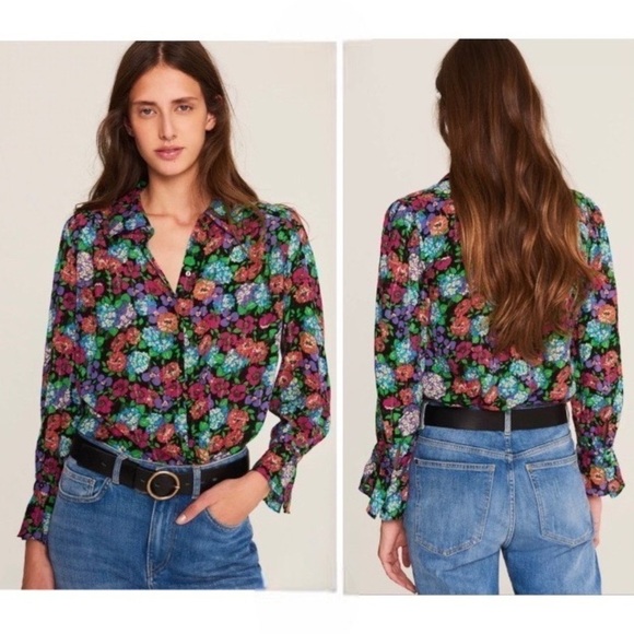 Ellie Tahari Metallic Floral Button Down Long Sleeve Semi Sheer Blouse Top NWT - Picture 5 of 11